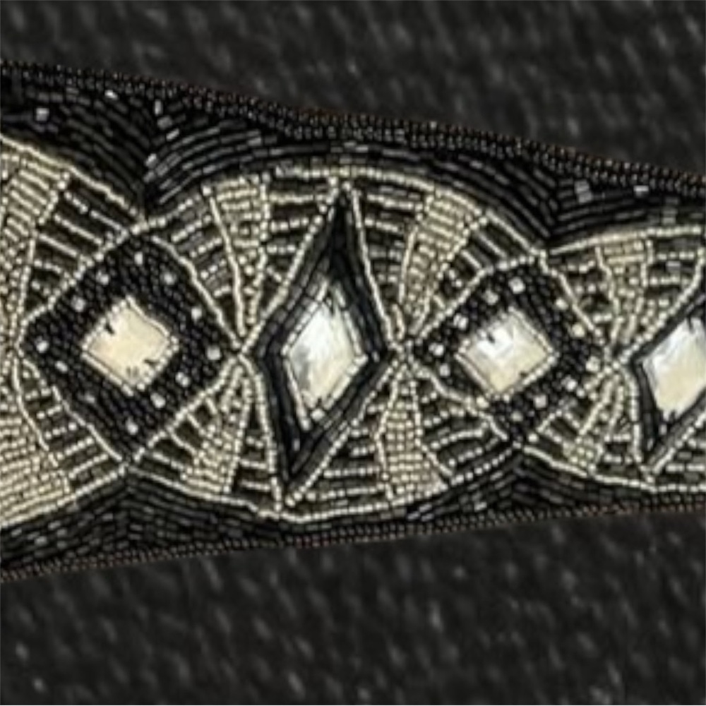 VTG 80’s Deco Gothic full beaded black white belt cumberbund small - Picture 4 of 7